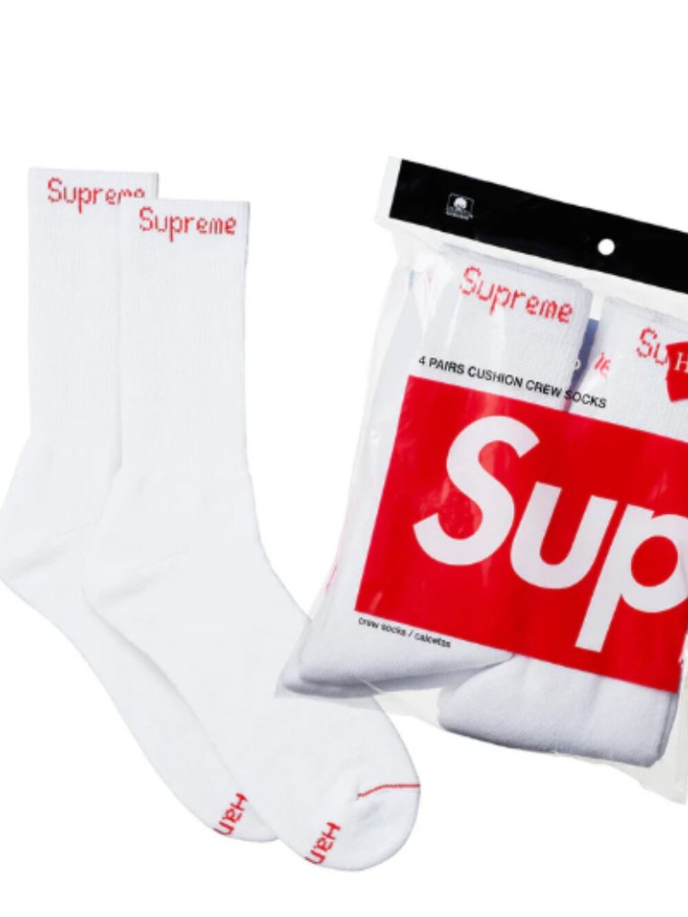 Supreme x Hanes White Socks 4 Pack Size 6-12
